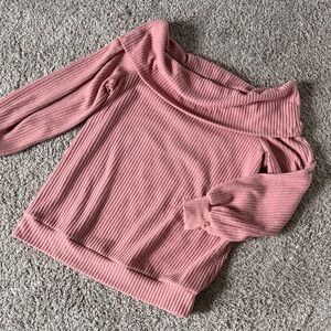 white birch Dusty Rose Off-Shoulder Ribbed Sweater
